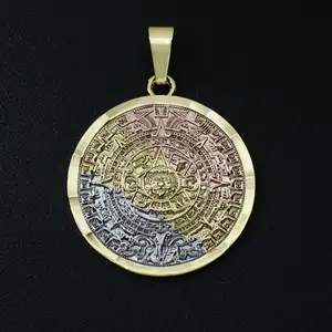Aztec Calendar 3-Tone Pendant - Gold