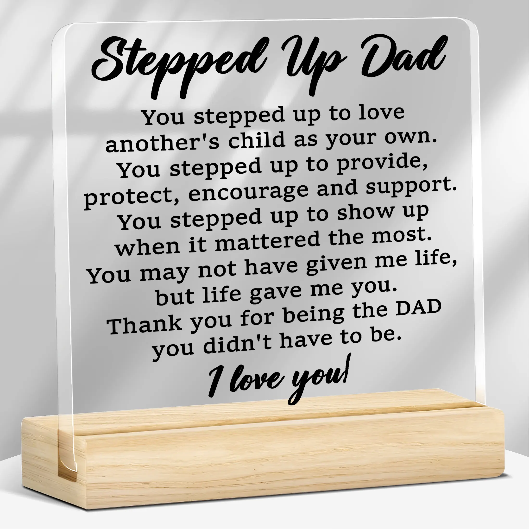 Gifts for Stepdad Stepfather Bonus Dad Acrylic Decor Sign, Unique Father Day Birthday Christmas Gift, 4 X 4 Inches for Home Office, Acrylic Decorative Plaque Sign