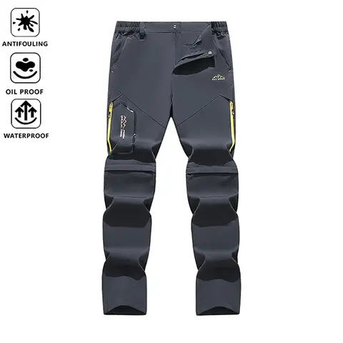 Men's stylish versatile hiking pants with detachable legs, loose fit, elastic waistband, suitable for outdoor adventures and casual outings