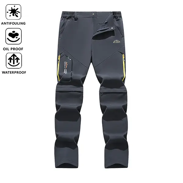 Men's stylish versatile hiking pants with detachable legs, loose fit, elastic waistband, suitable for outdoor adventures and casual outings