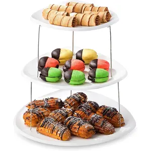 Collapsible 3-Tier Party Tray Decorative Design Folds for Minimal Storage Elegant Serving Tray for Sandwiches Cake Sliced Cheese and Deli Meat
