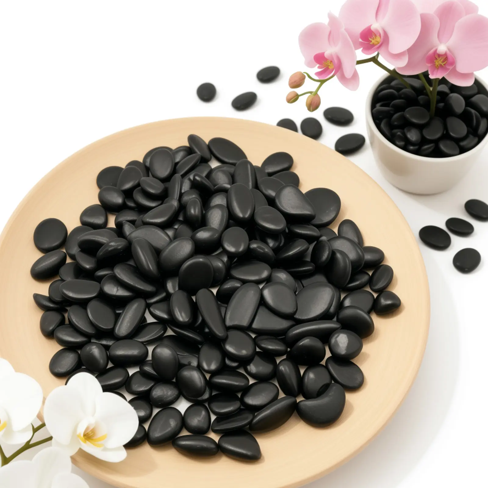 Natural Black River Rocks, High Polished Decorative Pebbles for Landscaping, Black Stones for Outdoor Décor, Garden Polished Pebbles for Plants