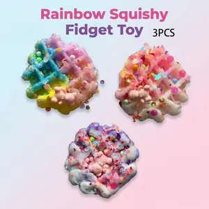 3-Pack Waffle Stress Relief Toys, Fun Mini Blind Box Fidgets, Educational Squishy Games, Perfect for Relaxation & Entertainment, Soft Squishy Sensory