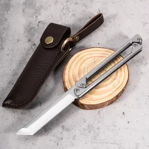 Men’s tactical EDC folding knife—a multifunctional outdoor pocket/utility knife with a lightweight blade and a leather sheath for easy carry. Suitable for wilderness survival, emergencies, camping, hiking, DIY projects, fishing, and everyday use.