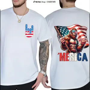 'Merica Bigfoot Shirt, Funny Patriotic Sasquatch Tee, American Flag Sunglasses Graphic, 4th of July Freedom Gift for Him, esthetician apparel, Men's gifts t shirts, Men's Graphic tee Round Neck T-shirt, Crew Neck Graphic, trendy t-shirts, Streetwear