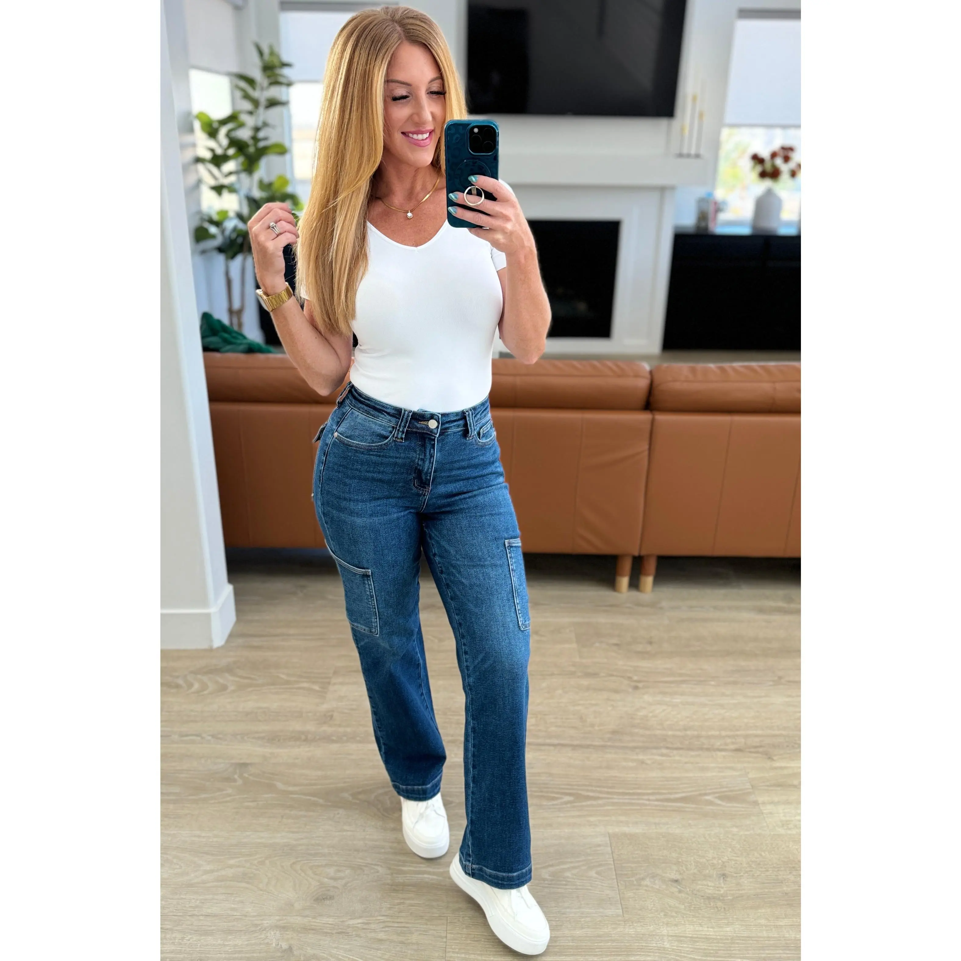 Leila High Rise Cargo Straight Jeans