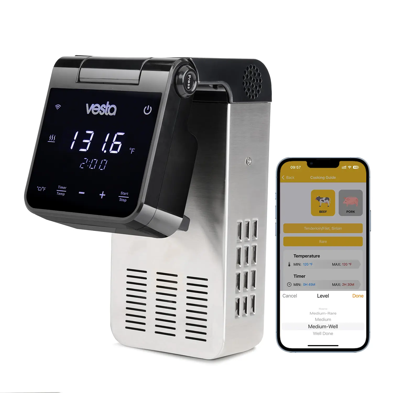 [Summerwin] Vesta Precision SV81 Sous Vide Cooker, WiFi App Controlled, ±0.1°C Precision Cooking, 900W Rapid Heating, Flip Display, IPX7 Waterproof, 30L Large Capacity, Stainless Steel, Guided Recipes