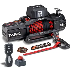 RUGCEL 13500lb Waterproof Electric Synthetic Rope Winch 12V Off-Road Recovery  Hunting Engineering Farming Tool