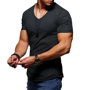 Men’s New Short-Sleeve V-Neck T-Shirt, Solid Color, Slim Fit, Basic Streetwear