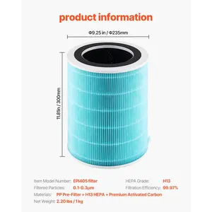 VEVOR Air Purifier Replacement Filter, H13, 3-in-1 Compact Lightweight Replacement Filter with Sturdy PP Pre-Filter, Easy-to-Grab Purifier Filter with Activated Carbon, Fit for Cylindrical Purifier