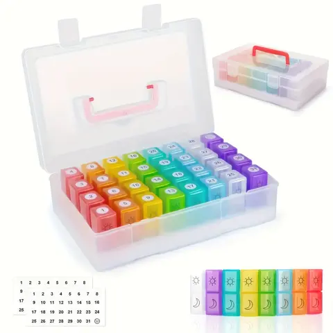 Reusable Plastic Medicine Organizer - Supplement Organizer, 30-Day 2x a Day Dose Storage with Calendar, Kitchen Preserving Container with Multiple Slots