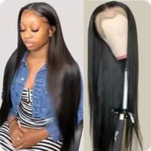 Lace Front Wig Real Hair - Long, Straight, Black Hair for Everyday Wear