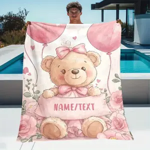 Ultra Soft Baby Bear Blanket Personalized Pink Flannel Hypoallergenic Design Lightweight Security Blanket Perfect Newborn Gift Nursery Stroller Travel Essential Cozy Toddler Comfort Your Little Ones Dreamy Companion
