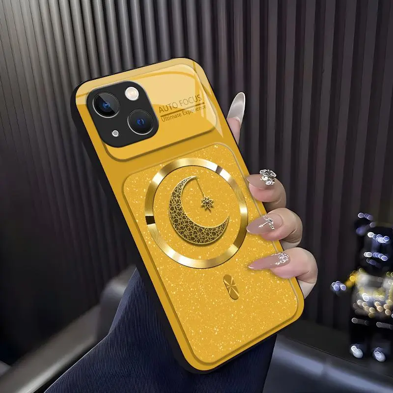 Suitable for [iPhone 14] high-end MagSafe phone case，Luxury Lace Moon Star MagSafe Case Aesthetic Sparkly Shockproof Cover 952