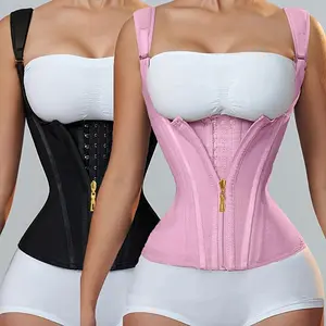 WaistTrainerCorsetforWomen | Adjustableshoulderstrapsandsteelframesupport | DoubleCompressionShaperwithZipperClosure | Fashionableblack,smoothlatexfabric |  VestforControlofAbdomen, Postpartum Shapewear, Shaperwear, Women's Wear