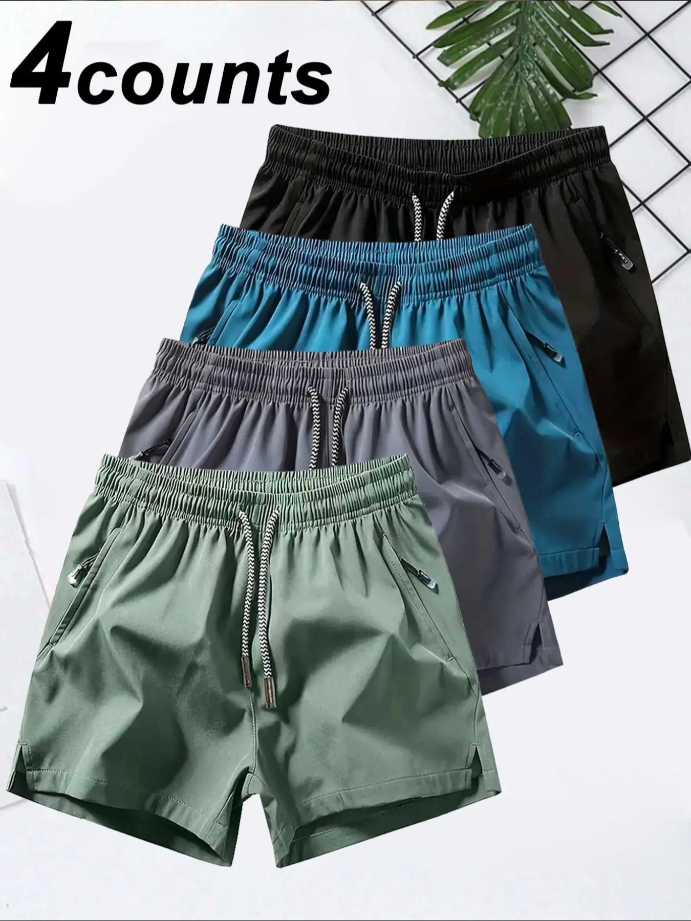 Men's Solid Zipper Pocket Quick Drying Shorts, Regular Fit Casual Comfy Breathable Shorts for Gym Workout Running, Men's Bottoms for Summer, Activewea