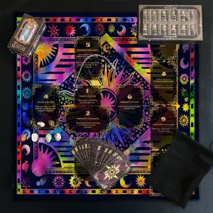 6PC Celtic Cross Tarot Reading Set, Tarot Astrology Set, Divination, 78 Tarot cards, 12 mineral bottles, 7 chakra stones, 1 polyester drawstring bag, 1 tablecloth, 1 pendant, a gift for tarot scholars
