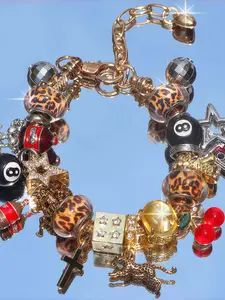 Women's Leopard Print Pendant Bracelet, 8 Balls, Cross, Star, Multicolor Lights, Balloon Dog Bead Bracelet, Y2K Gothic Fashion Jewelry Gift, Charm Bracelets, Beaded Bracelets