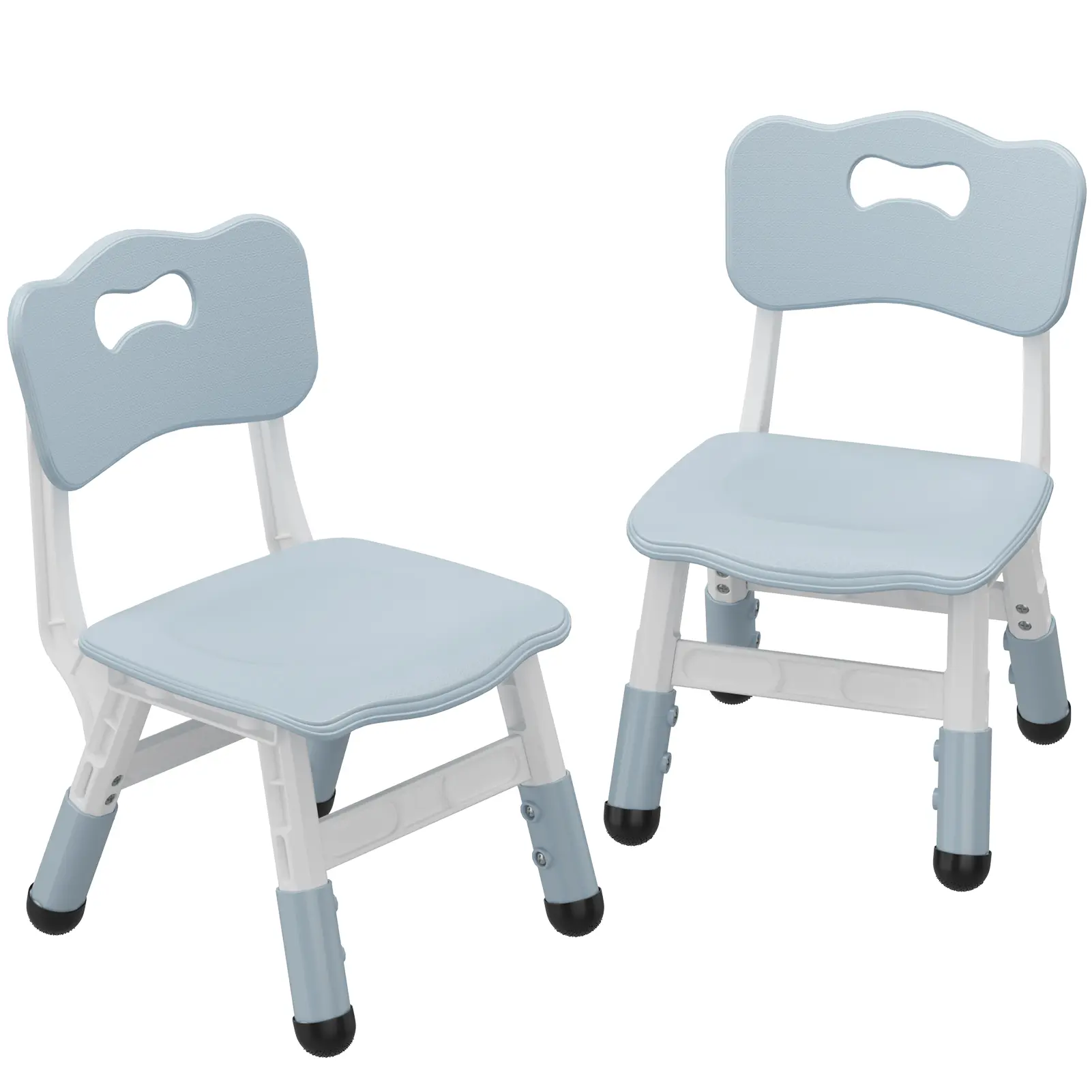 2-Pack Armless Height-Adjustable Kids Plastic Chairs - PP Plastic, Contoured Seat, Easy Grip, Non-Slip Pads, Lightweight Durable, Max 180lbs, CPC Certified for Home, Nursery, Without Arms