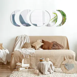 5 Pcs Moon Self-Adhesive Art Mirror Wall Decals Acrylic Mirror Wall Stickers Bohemian Wall Decor for Home Living Room  Bathroom Bedroom