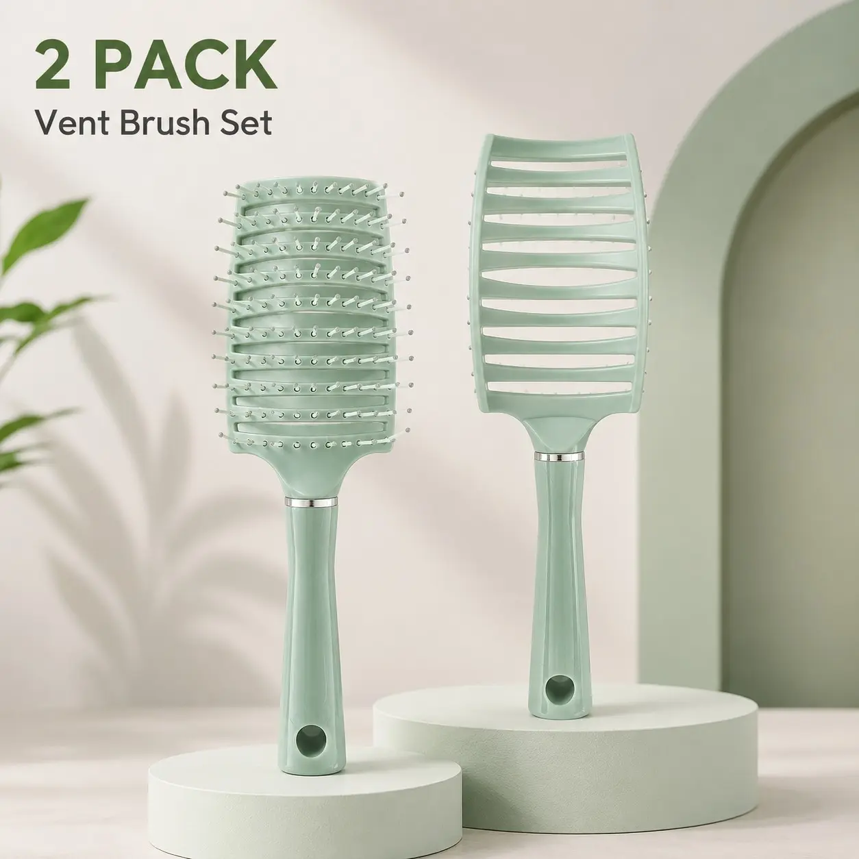 2 Pack Vent Hair Brush Set, Curved Vented Detangling Brush for Wet & Dry Hair, Lightweight Paddle Brush for Blow Drying, Detangler Brush, Haircare Brush