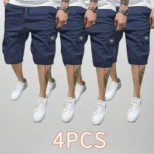 Men's 4-Piece Shorts Set Khaki Black Blue Gray Angled Pockets Versatile Casual Wear Everyday Use Menswear Overalls Shorts - Clothes