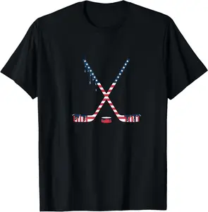 Ice Cream Drip Hockey American Flag Youth Boys Girls T-Shirt - Crewneck Cotton Fabric Men Woman Young Boys Girl T-shirt