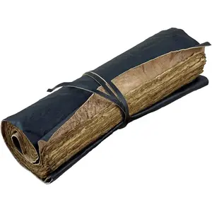 Handmade Leather Scroll Journal - 100 Pages  Style Unlined Deckle Edge Rustic Paper - 9x6 Book of Shadows, Grimoire, Fantasy Gifts, Sketchbook, Antique Scrapbook (Black w/ Paper)