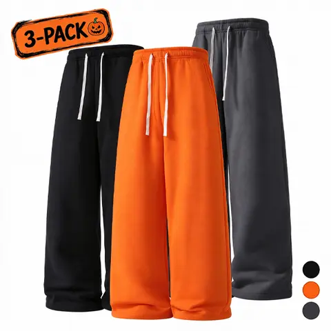 3-Pack Men’s Straight-Leg Pants for Spring/Autumn/All Seasons – Loose, Casual, Versatile; ideal for gym training, outdoor sports, fitness, and everyday wear