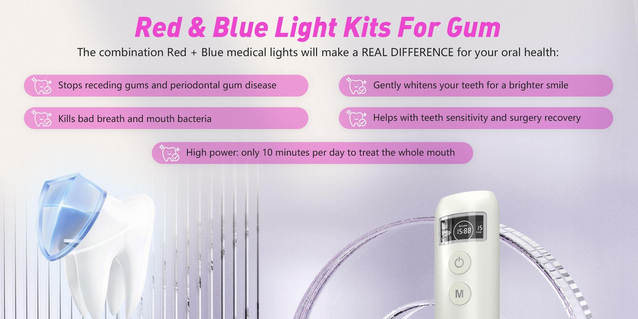16-Diode Blue & Red Laser Oral Beauty Device for Adults, Teeth Brightener & Oral Brightening Tool, Unscented Daily Mouth Care for Teeth Whitening & Gentle Gum Care, Single Item