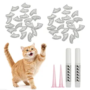 PETAXCELL Cat Nail Caps, Cat Claw Covers with Adhesive Glue and Applicators, Kitten Claw Caps Soft Paws, (40pcs, XS, Crystal Silver), Intended for Pet Tips /  Nail Covers / Control Paws