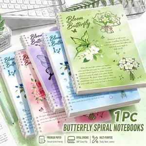 1Pc A5/B5 Butterfly Loose Leaf Notebook , Refillable Floral Binder Journal with Transparent Cover, Thick No Bleed Paper, 360 Degree Foldable Pages and Quiet Press Rings for Study Notes, Office Planning, Writing, Class Review and Daily Journaling