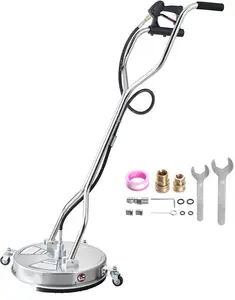 18" Pressure Washer Surface Cleaner, Stainless Steel Pressure Washer Attachments with 4 Wheels, 4000 Max PSI, 3/8 Quick Connector, 2 Spray Nozzles, Dual Handle, for Concrete, Patio, Sidewalk