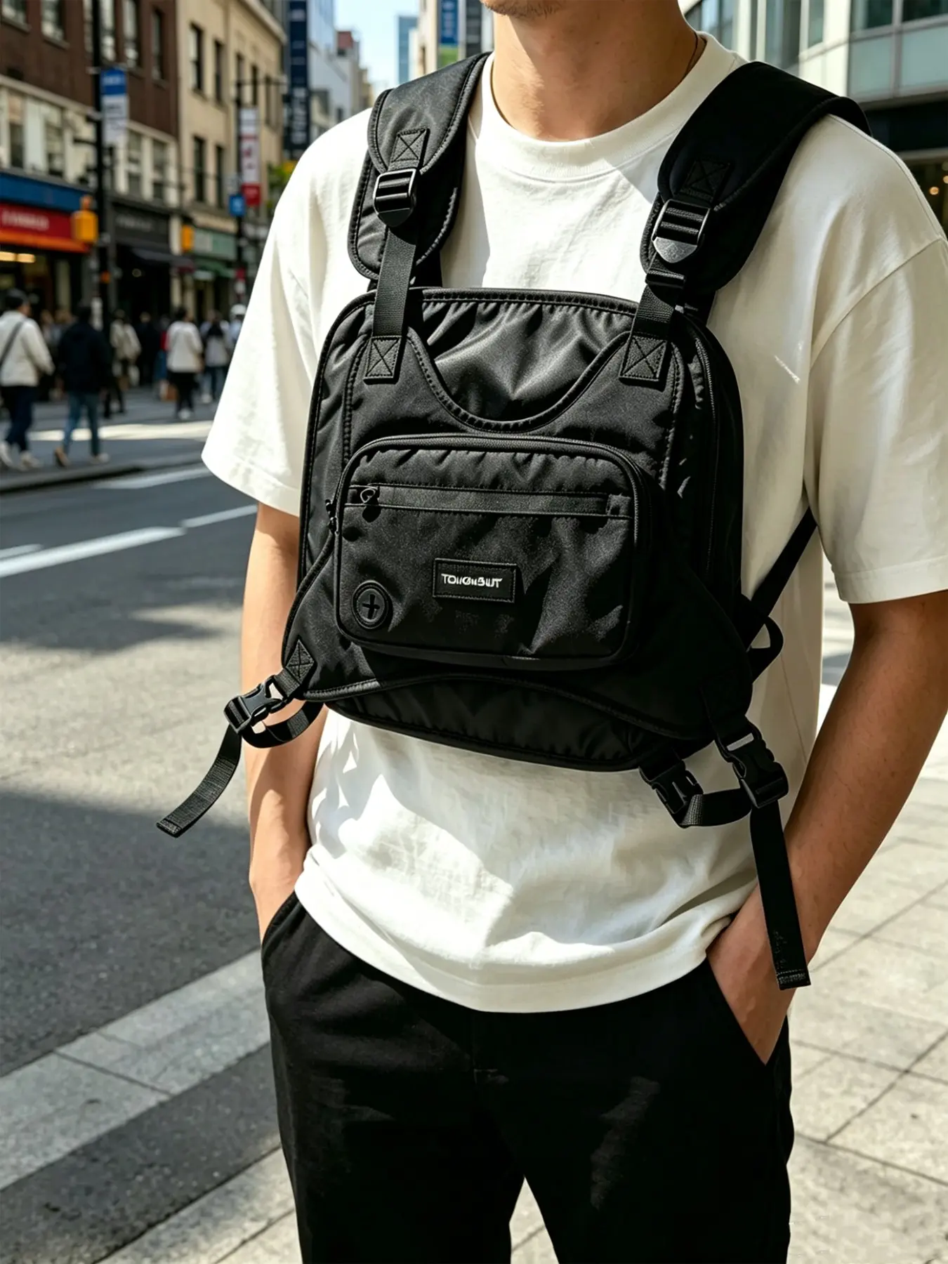 Streetwear Tactical Chest Pack, Adjustable Multi-Pocket Utility Vest, Lightweight Chest Rig for Running, Hiking, Casual Street Style, Multifunctional Chest Bag