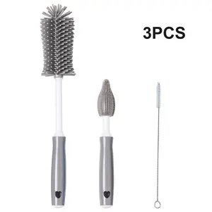 Bottle Silicone Cleaning Brush Set, Long Handle Water Bottle Cleaner, Silicone Cup Brush for Cups Bottles 3 Pack