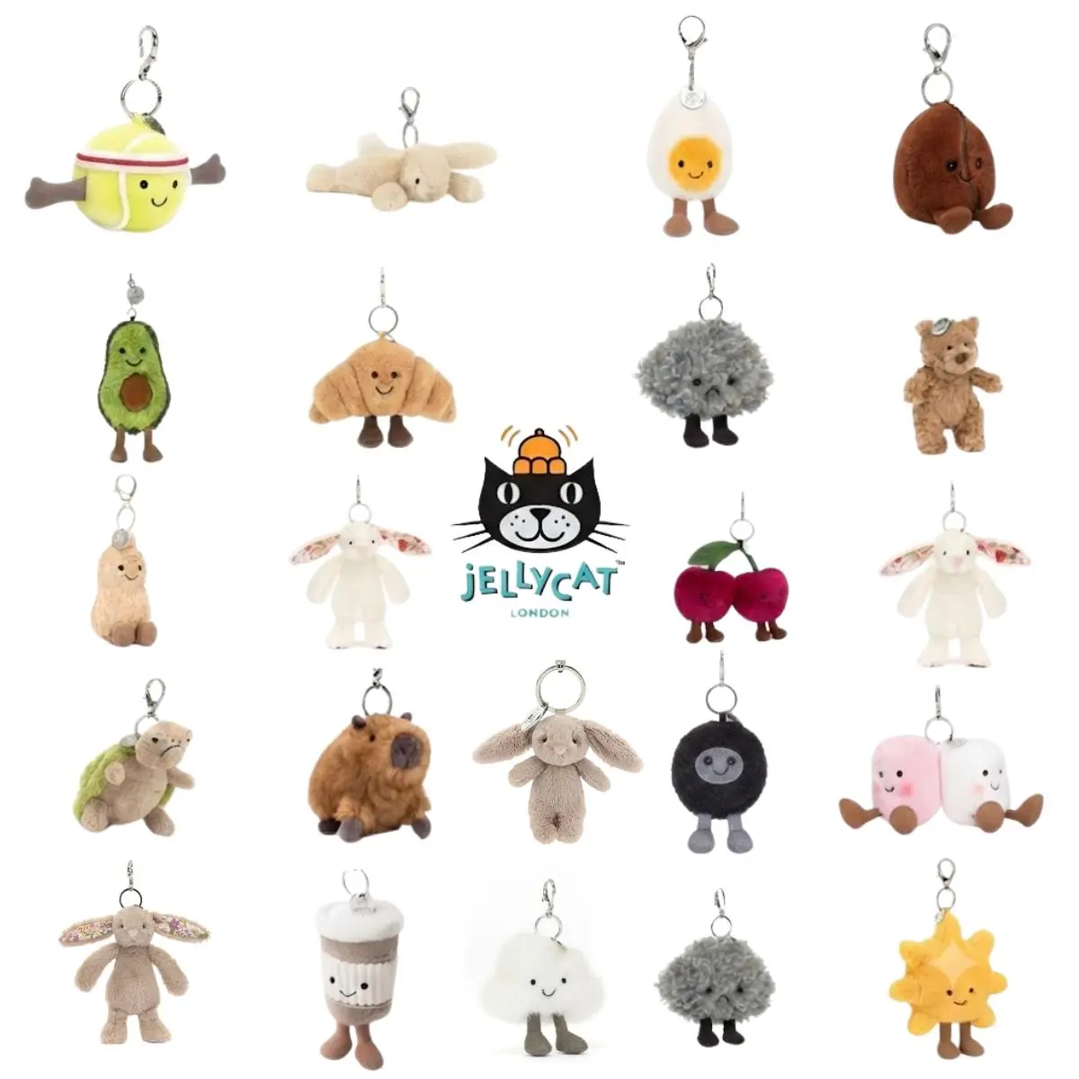 Jellycat Collectible Plush Keychain - Cute Animal or Food Themed Soft Charm - Hanging Pendant Gift for Backpacks, Car Keys Cute Soft Keychains Fuzzy Keychain