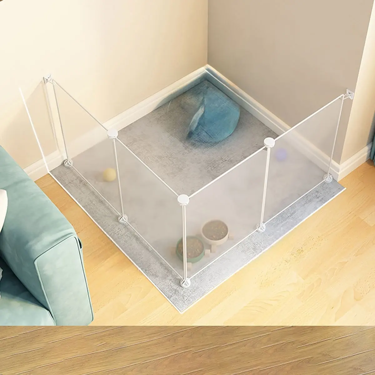 Small Animal Cage Transparent Pet Playpen Portable Disassemblable Set, Home Use Cat Dog Puppy Protection Fence, Easy to Assemble and Carry