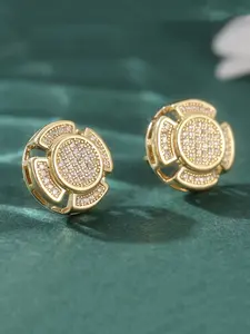 1 Pair of Elegant Luxury Synthetic Zircon Stud Earrings in Gold Complete Round Cubic Earrings for Men and Women, Stud Earring Jewelry, Perfect for Daily Wear and Banquets As A Perfect Gift