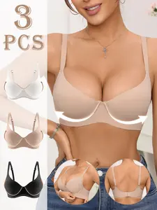 3PCS Simple Daily Comfort Jelly Bra, Wire Cup Push-Up Seamless Padded Women's Underwear, Everyday Wear Bra for Ladies