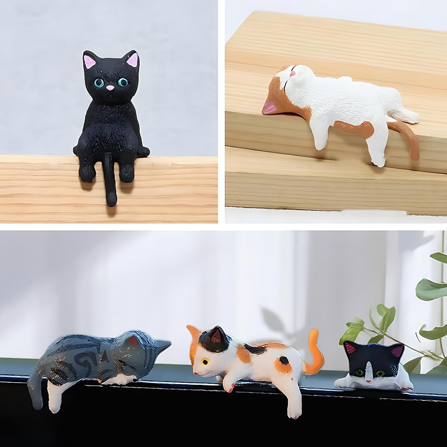 Mini Cat Desk Figurines, 5 Pcs/Set Resin Multi-Pose Kitty Ornaments, Cute Cartoon Style Home and Office Decor, Playful Charming Desktop Companions