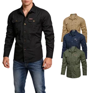 Gihuo Long Sleeve Work Shirts for Men Button Down Shirt Men Cotton Cargo Tactical Shirt for Fishing Safari