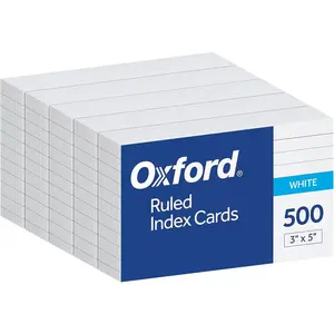 Index Cards, 3 x 5 Inches, White, Lined on Front, Blank on Back, Flashcards for School and Studying, Recipe Note Cards, 500 Count (5 Packs of 100) (40176)