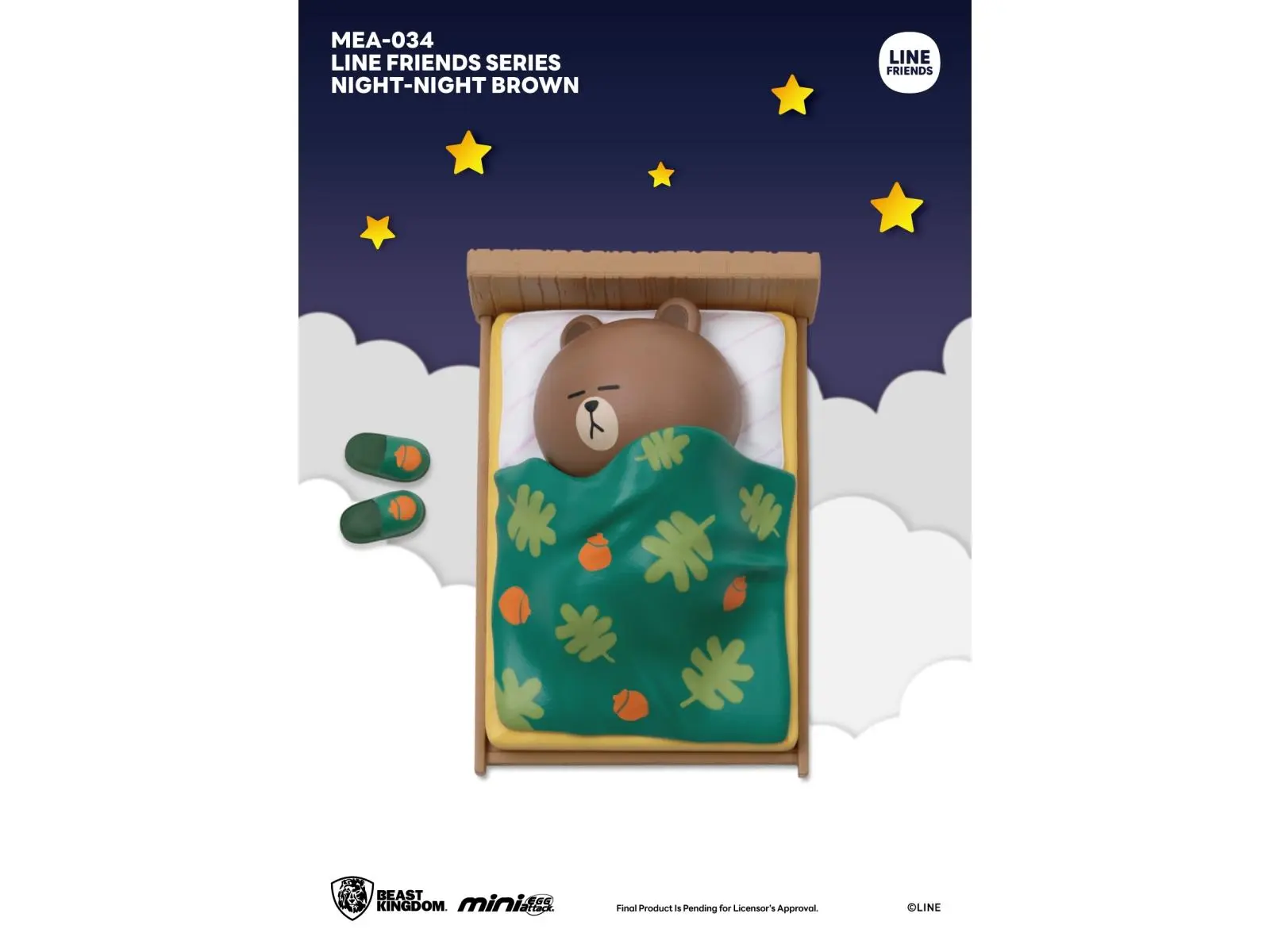 212 MAIN Beast Kingdom MEA-034 Line Friends Series Night Action Figure Set - Cute Brown Pillow, Alarm Clock, Sleeping Scene Pet & Farm Animal Poultry Toy Slippers