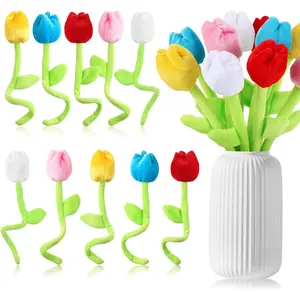 10 Pcs Colorful Plush Tulip Bouquet – Stuffed Flowers with Bendable Stems, Soft Faux Rose Plush Toys for Mother's Day, Valentine's Day, Birthday Gift for Women & Girls