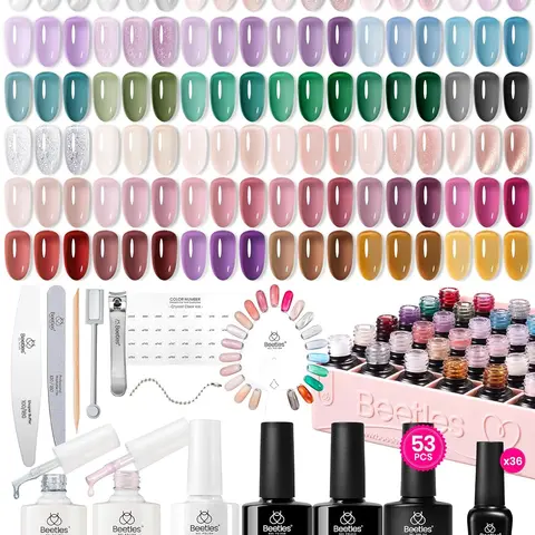 Beetles Translucent Jelly Gel Nail Polish Set - UV-Cured Nail Care Kit with Assorted Colored, Artificial Gel Polishes, Bling Effect, Base, Top Coats, Long-Lasting for Women's Manicure Gifts