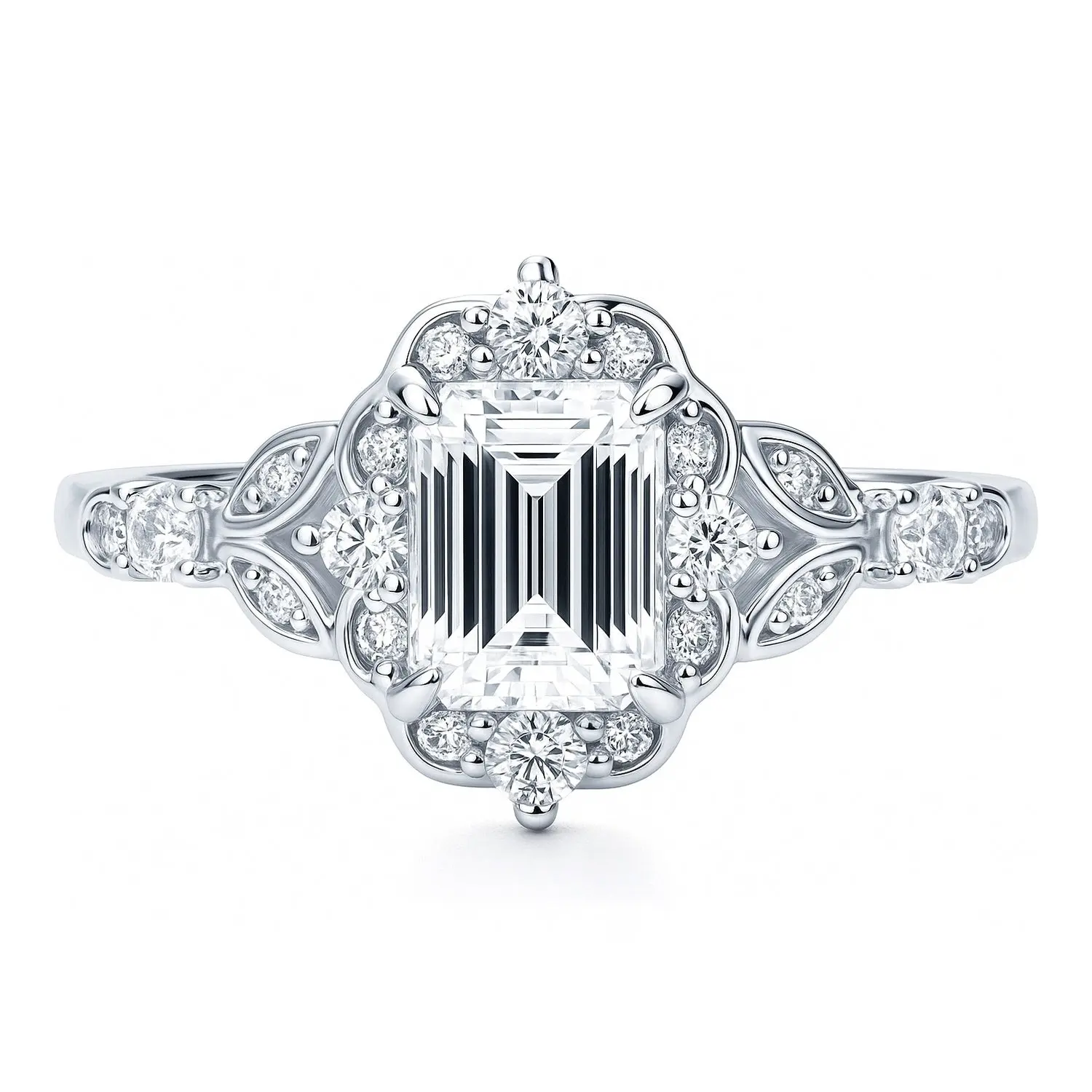 BERRICLE Sterling Silver Halo Art Deco Wedding Engagement Promise Rings for Her, Step Emerald Cut Cubic Zirconia CZ Ring
