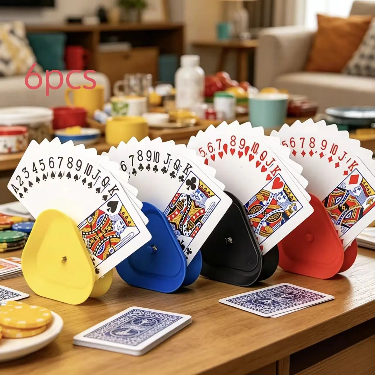 6pcs plastic triangular versatile Poker playing card holder provides convenience for playing cards and board games, and is an ideal gift for Christmas, Halloween and Thanksgiving.