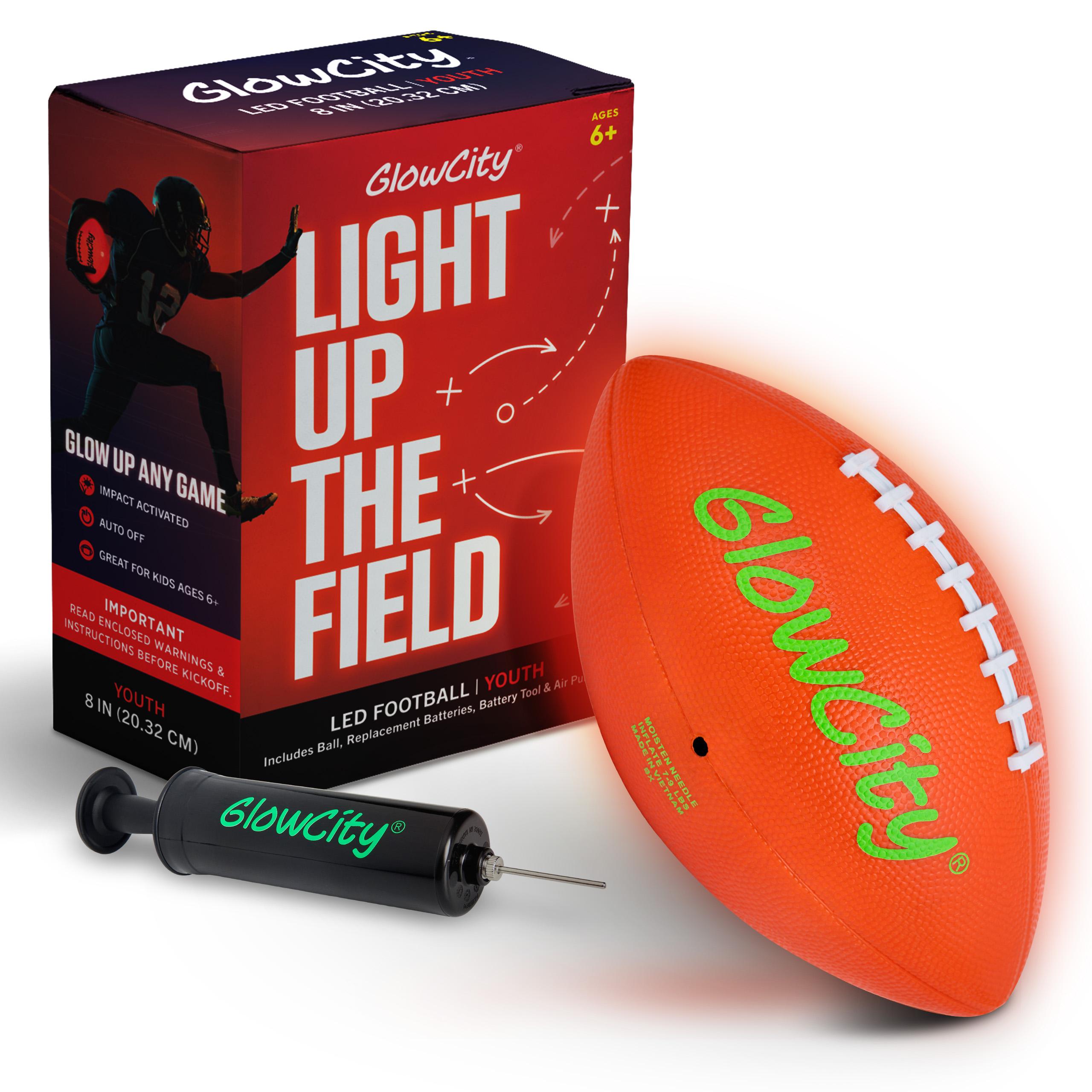 GlowCity Glow in The Dark Football - Light Up, Youth Size Footballs for Kids - LED Lights and Pre-Installed Batteries Included﻿