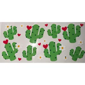 Desert Cactus UV DTF Wrap 🌵💚 | Cute Western Floral Tumbler Wrap | Green Cactus with Hearts & Daisies | 20oz Skinny Wrap