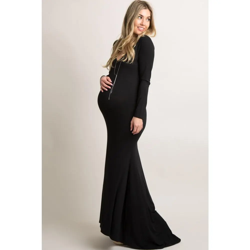 PinkBlush Black Long Sleeve Photoshoot Maternity Gown/Dress